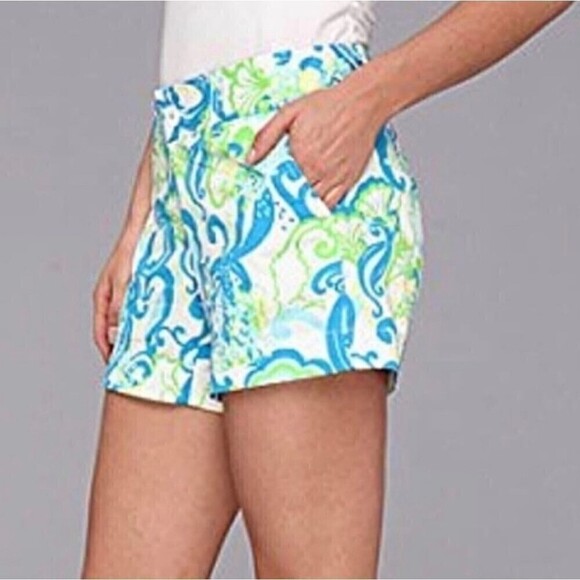Lilly Pulitzer The Callahan Short Crystal Coast White Green Blue Seahorse Size 4 - Picture 1 of 10